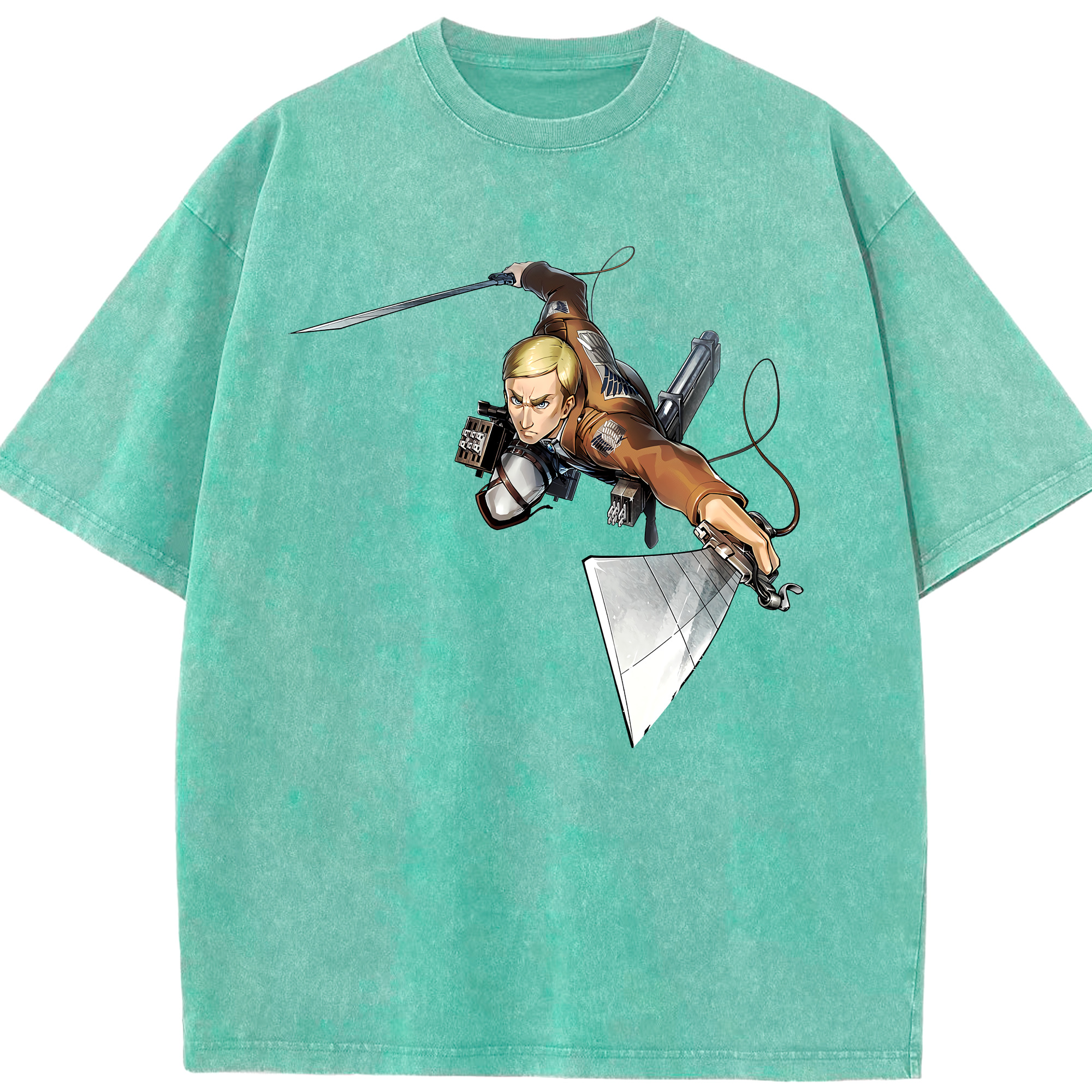 （画像用） 進撃の巨人 エルヴィン・スミス Attack on Titan Erwin Smith 綿100% ヴィンテージ風 半袖Tシャツ（フロントプリント）